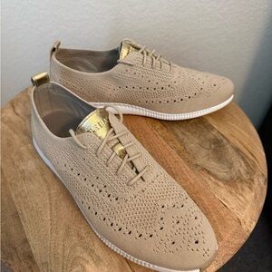 Cole Haan Beige Knit Women's Sneakers with Gold Highlights